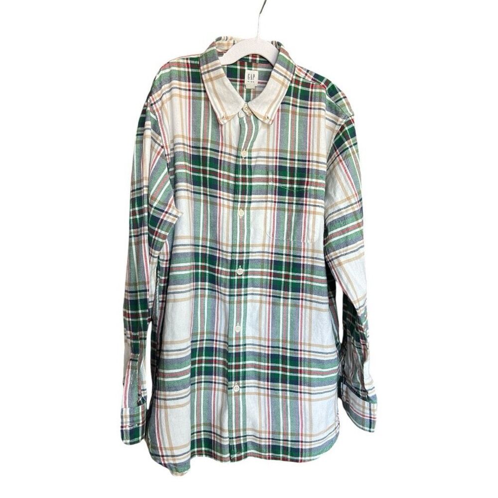 Youth Boys Gap Kids Holiday Christmas Plaid Flannel Button Down Shirt  XXL Husky